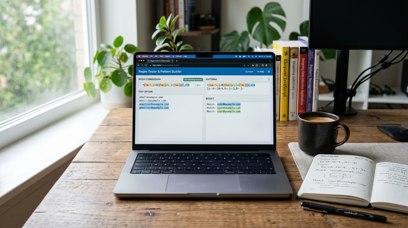 regex tester and pattern builder developer tool — original hero illustration